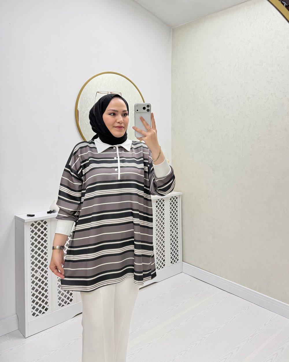 Yuna Sweat Gri Siyah Geçişli