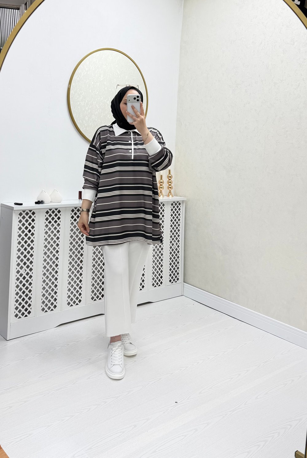 Yuna Sweat Gri Siyah Geçişli