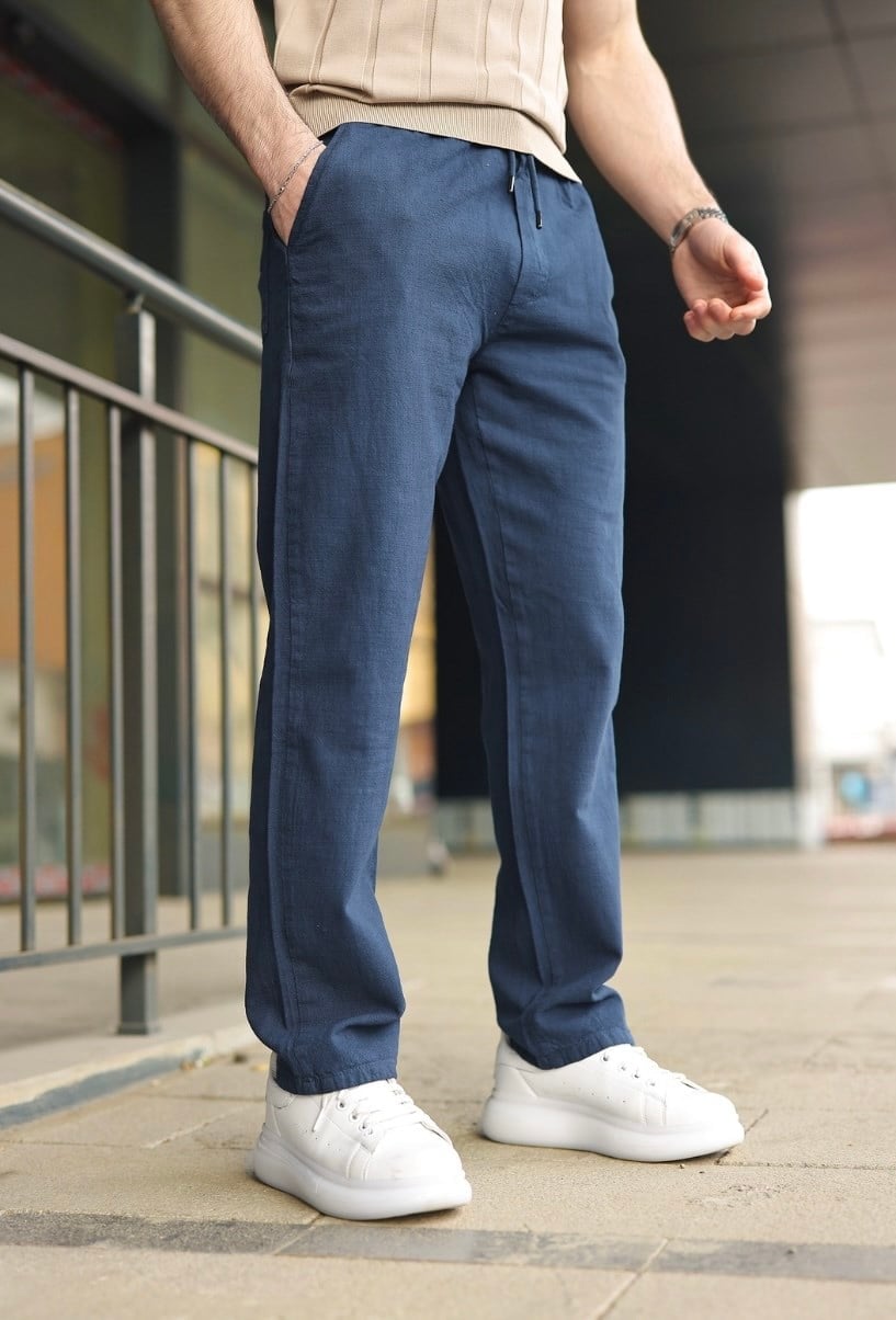 ERKEK LASTİKLİ HAM KETEN PANTALON 