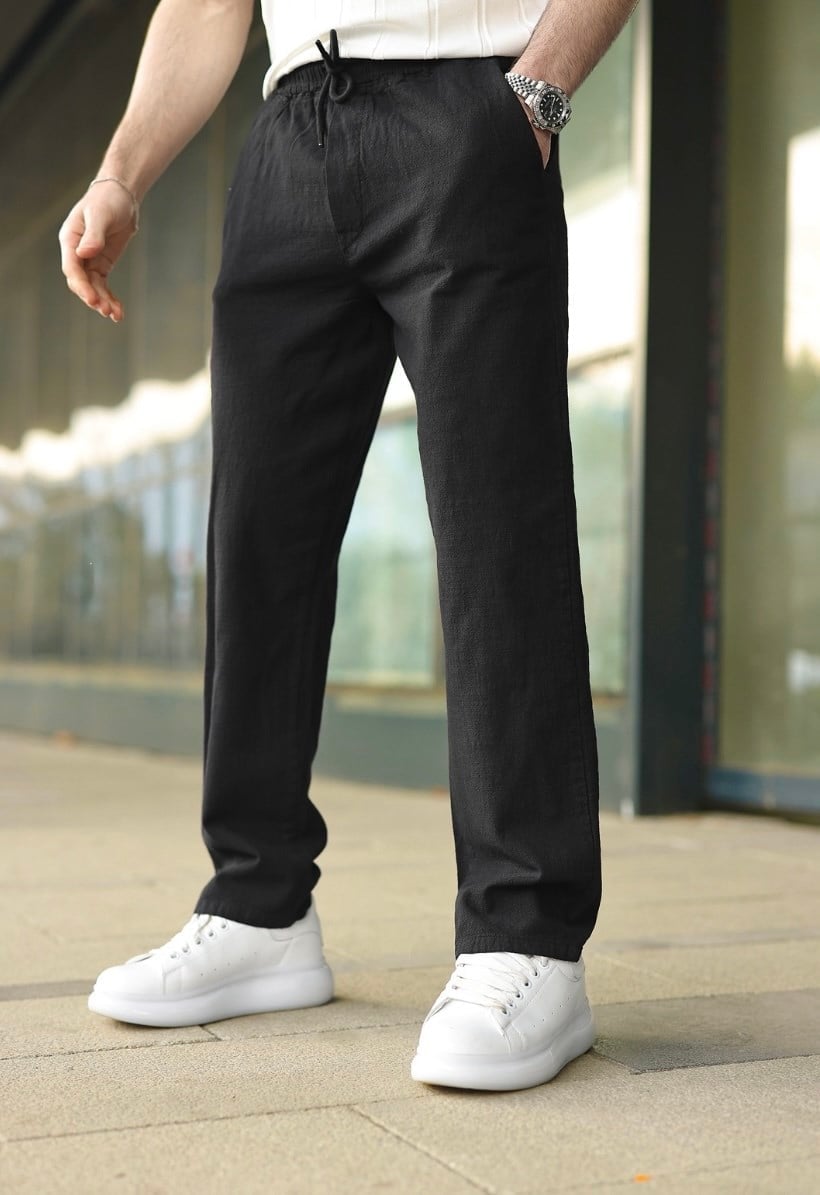 ERKEK LASTİKLİ HAM KETEN PANTALON 