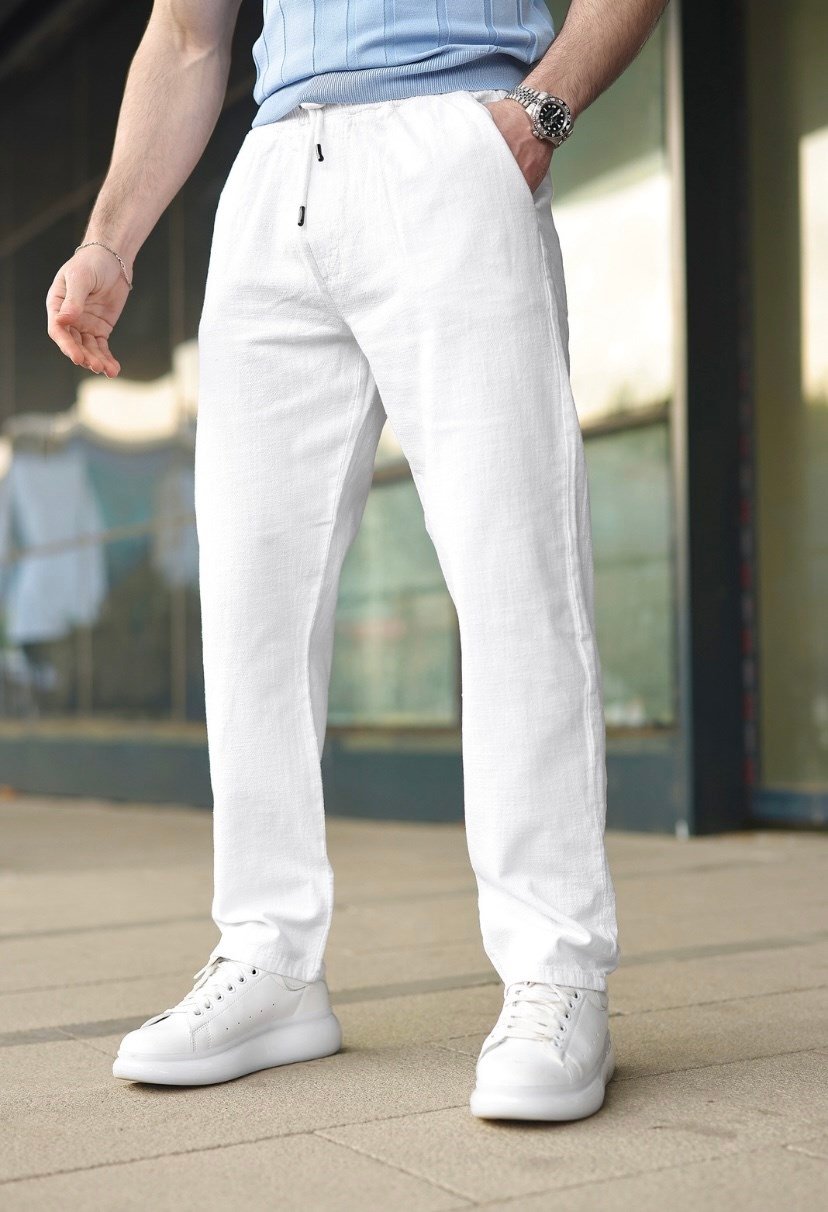 ERKEK LASTİKLİ HAM KETEN PANTALON 
