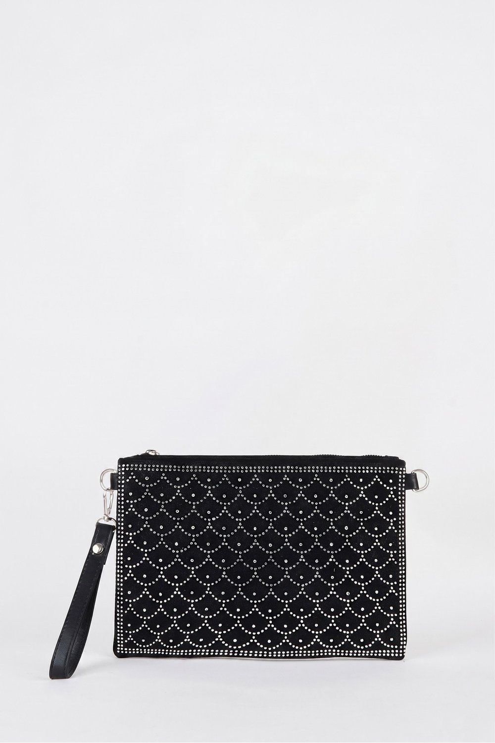 Kadın Balık Gümüş Taşlı Süet Bilek Askılı Ve Zincir Askılı Portföy El Ve Clutch Çanta
