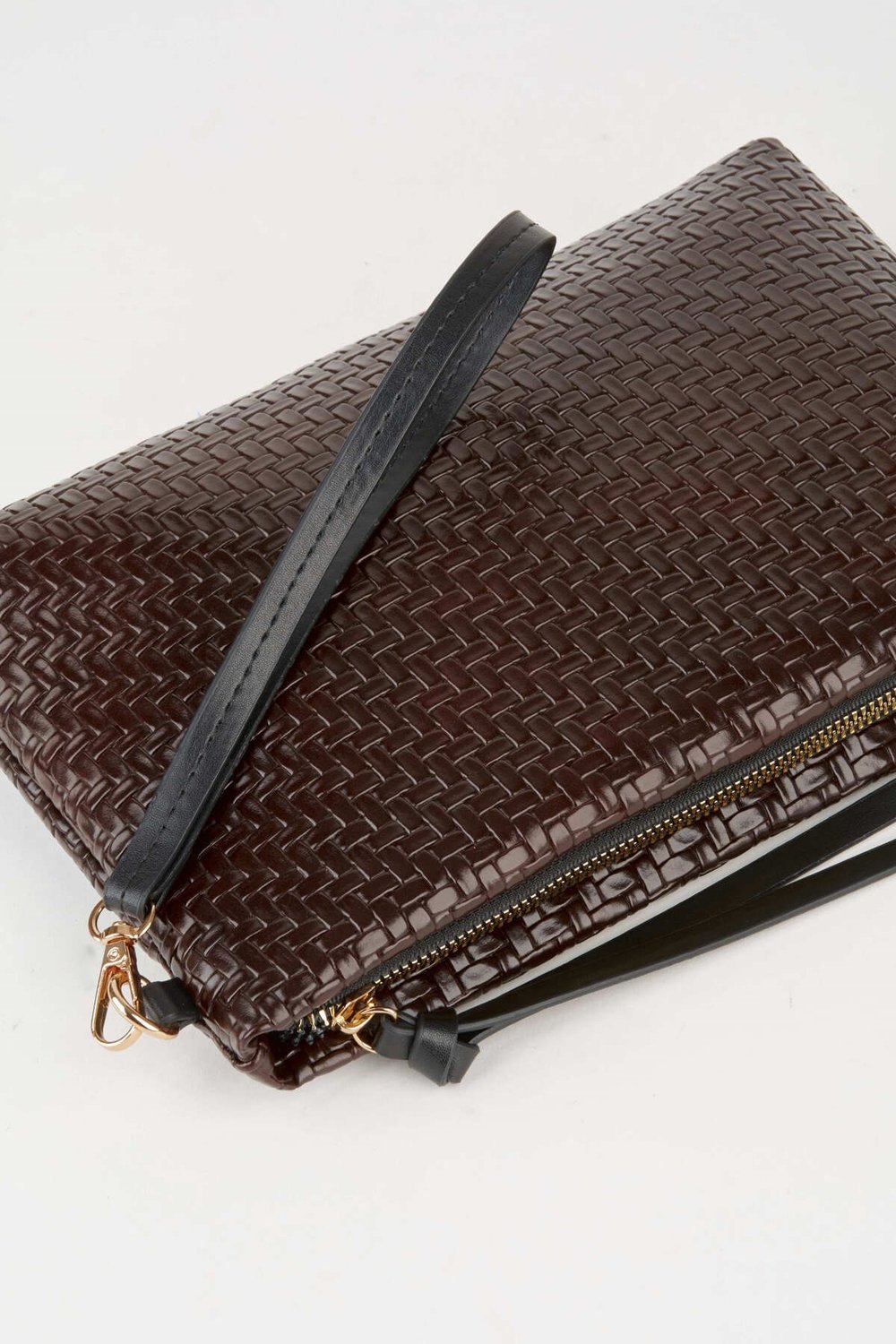 Kadın Bellis Örgü Acı Kahve Astarlı Suni Deri Bilek Askılı Portföy El Ve Clutch Çanta