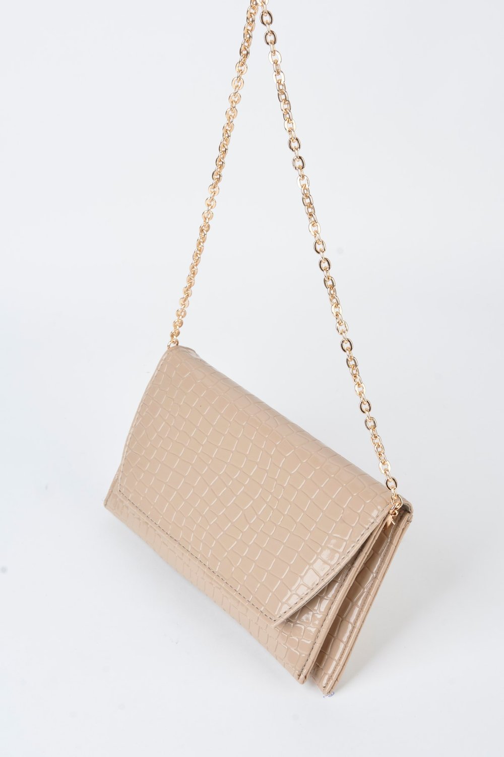 Kadın Croco Vizon Zarf Tasarım 2 Bölmeli Mini Zincir Askılı Çıt Çıt Kapama Clutch Ve El Çantası