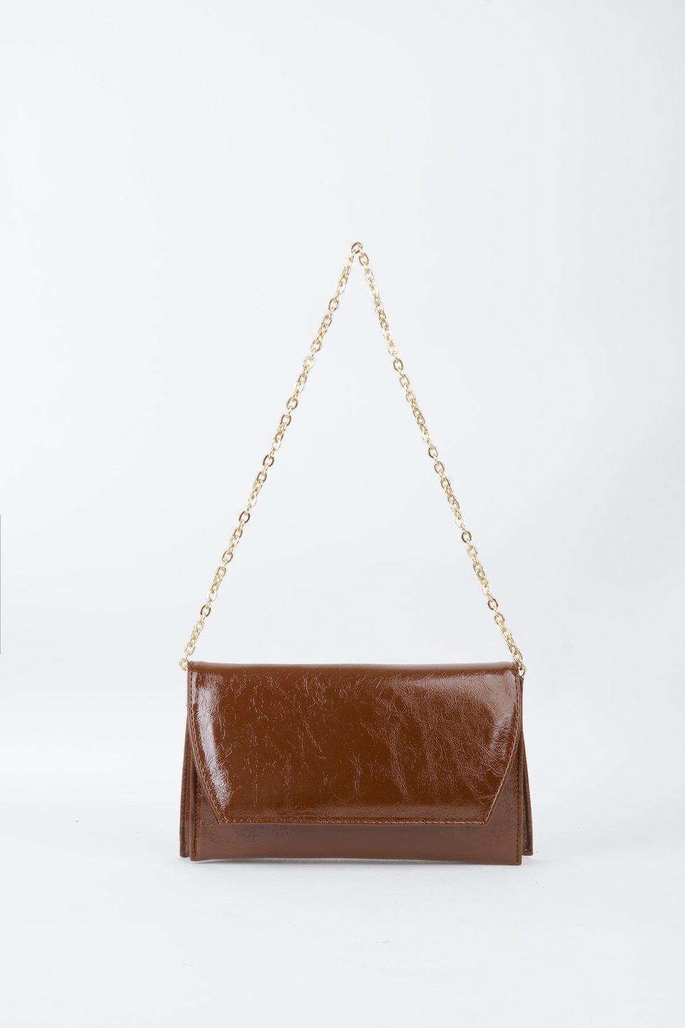 Kadın Kahve Zarf Tasarım 2 Bölmeli Mini Zincir Askılı Çıt Çıt Kapama Clutch Ve El Çantası