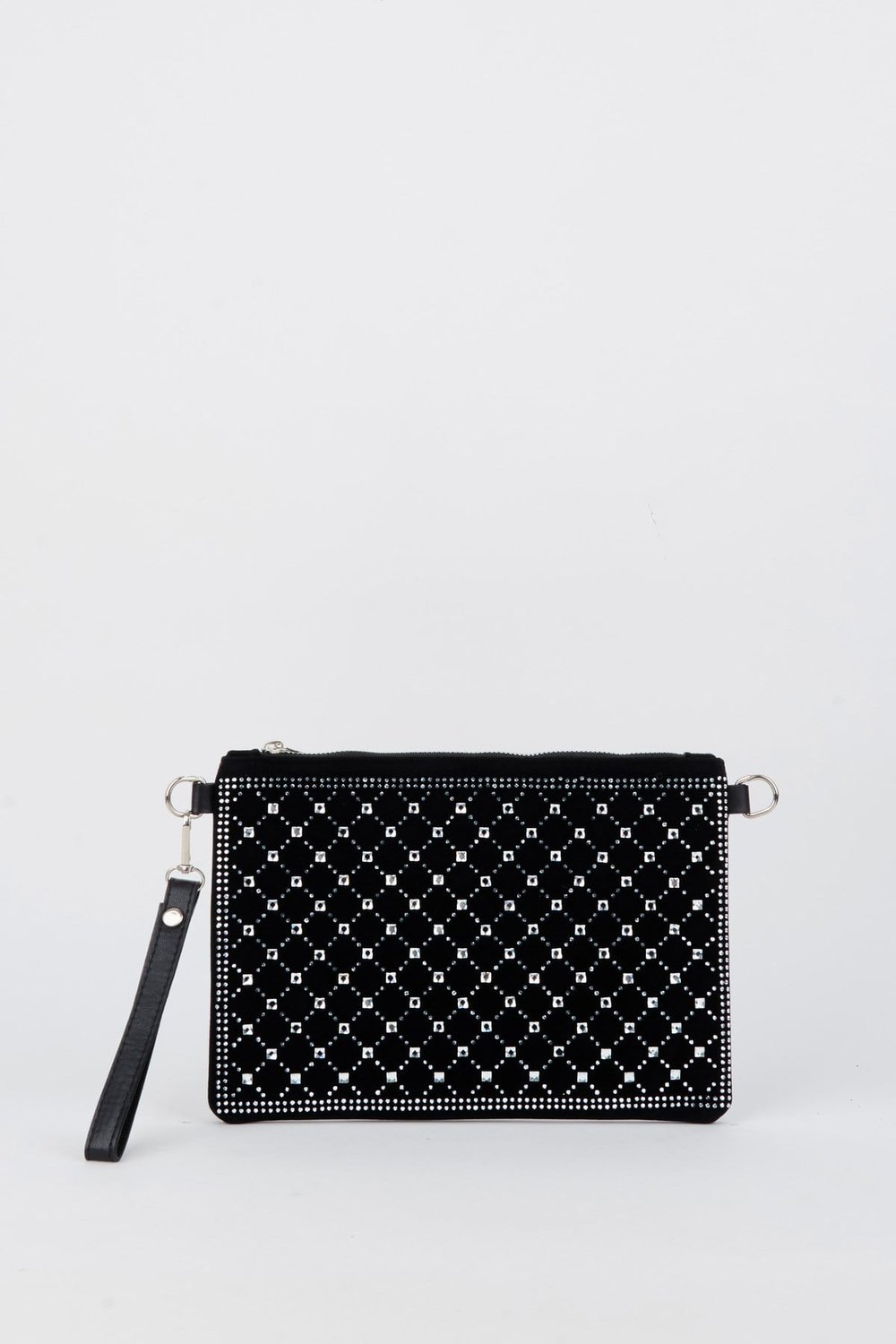 Kadın Kapitone Gümüş Taşlı Süet Bilek Askılı Ve Zincir Askılı Portföy El Ve Clutch Çanta