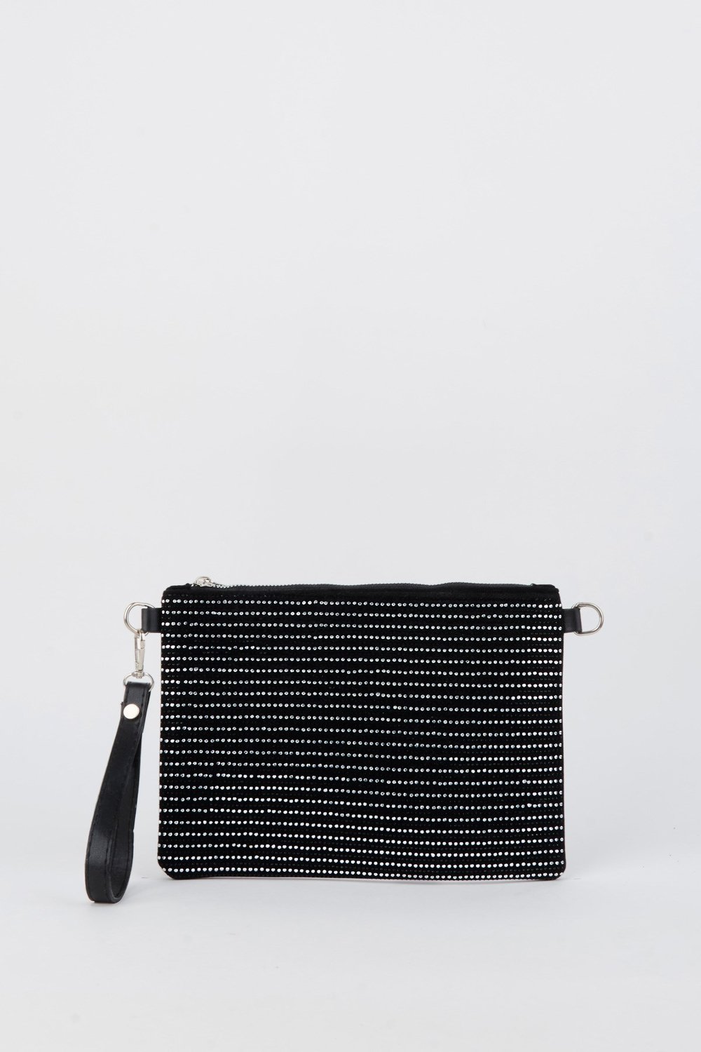 Kadın Sıralı Gümüş Taşlı Süet Bilek Askılı Ve Zincir Askılı Portföy El Ve Clutch Çanta