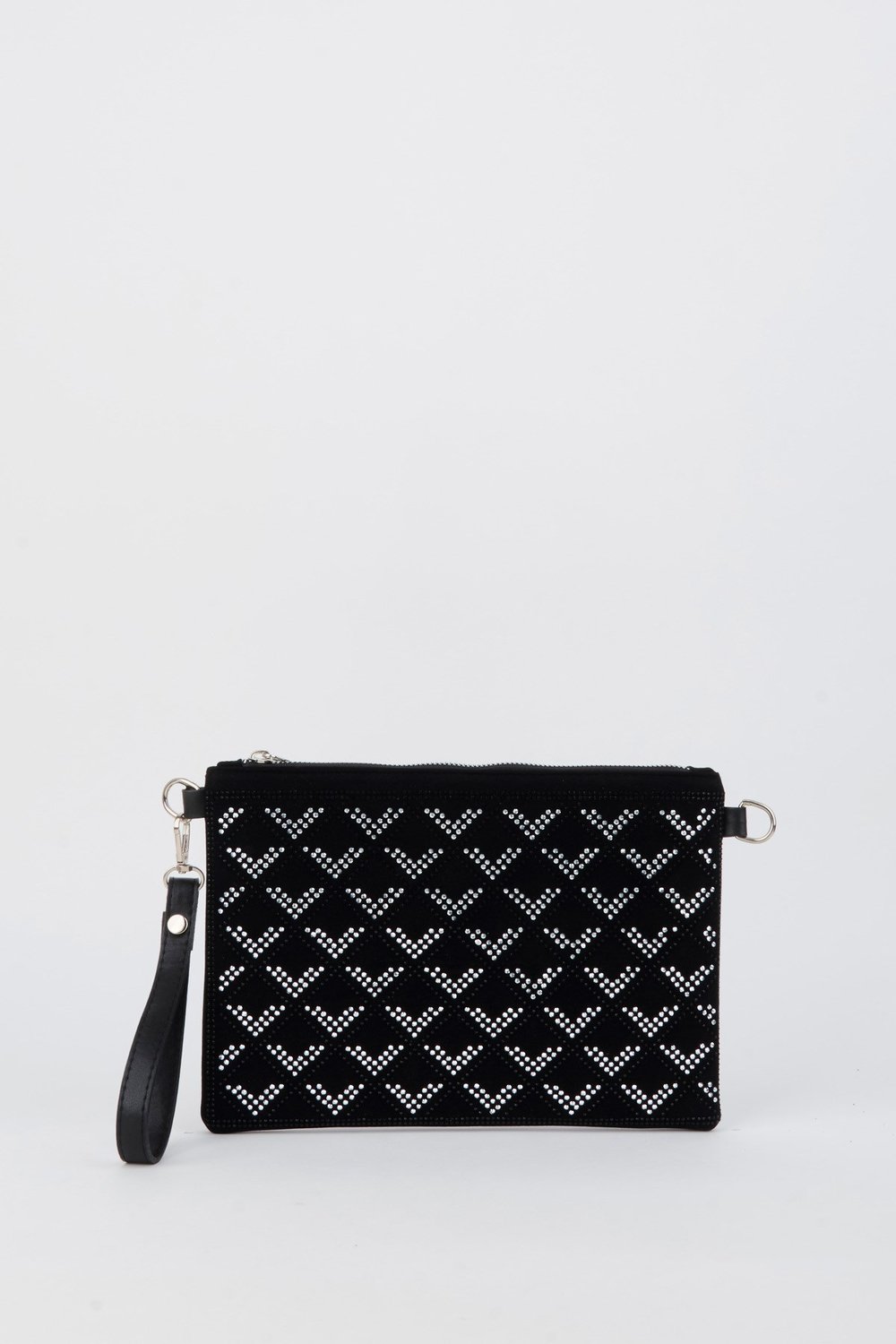 Kadın Sıralı V Gümüş Taşlı Süet Bilek Askılı Ve Zincir Askılı Portföy Ve Clutch Çanta