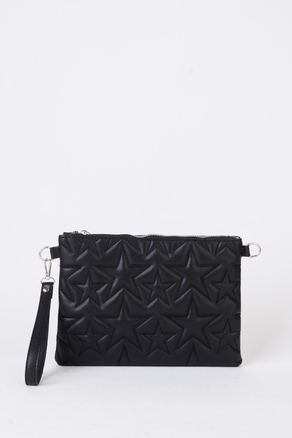 Kadın Siyah Yıldız Nakışlı Suni Deri Bilek Ve Zincir Askılı Portföy El Ve Clutch Çanta