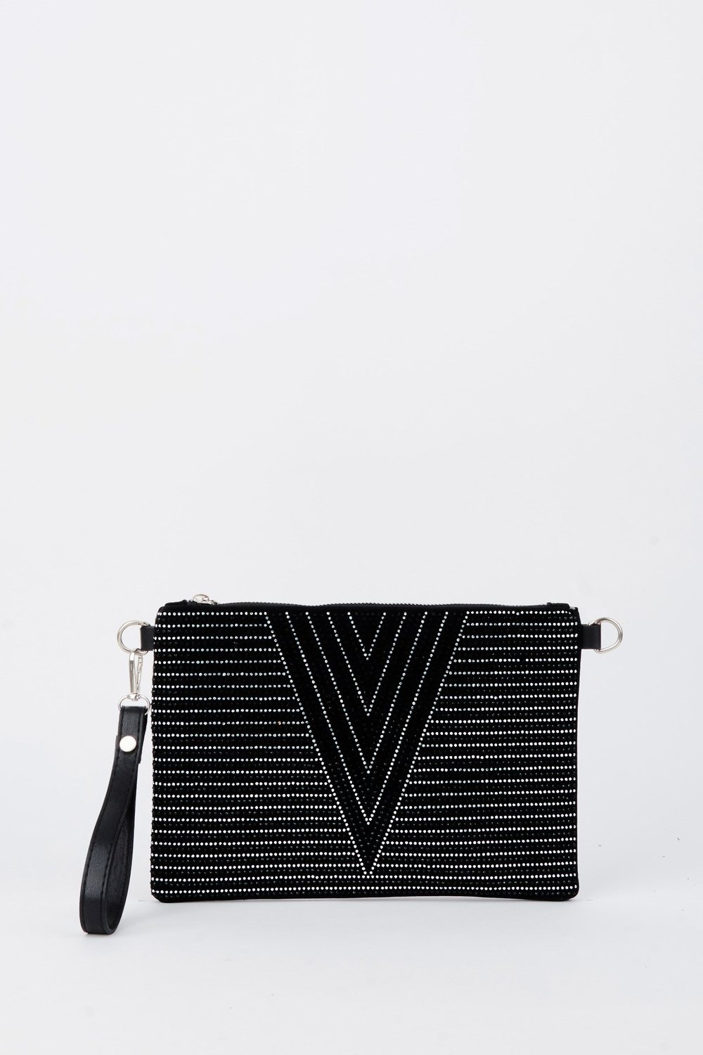 Kadın V Gümüş Taşlı Süet Bilek Askılı Ve Zincir Askılı Portföy El Ve Clutch Çanta