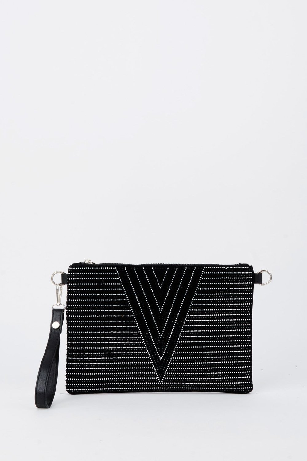 Kadın V Gümüş Taşlı Süet Bilek Askılı Ve Zincir Askılı Portföy El Ve Clutch Çanta