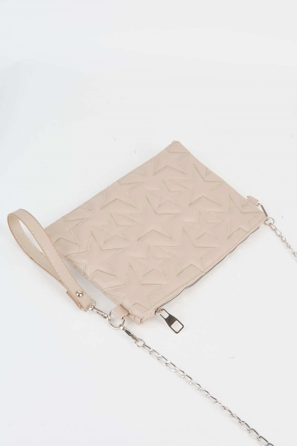 Kadın Vizon Yıldız Nakışlı Suni Deri Bilek Ve Zincir Askılı Portföy El Ve Clutch Çanta