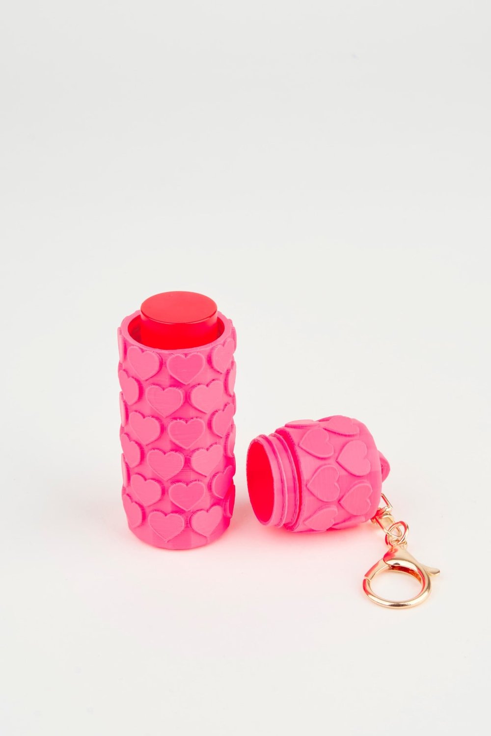 Kalp Desenli Pembe Ruj Lip Gloss Kılıfı 3D Baskı Charm Çanta Aksesuarı Anahtarlık