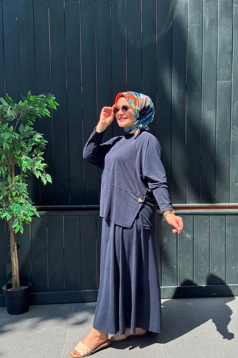 Sendy Kumaş Yandan Düğmeli Takım LACİVERT