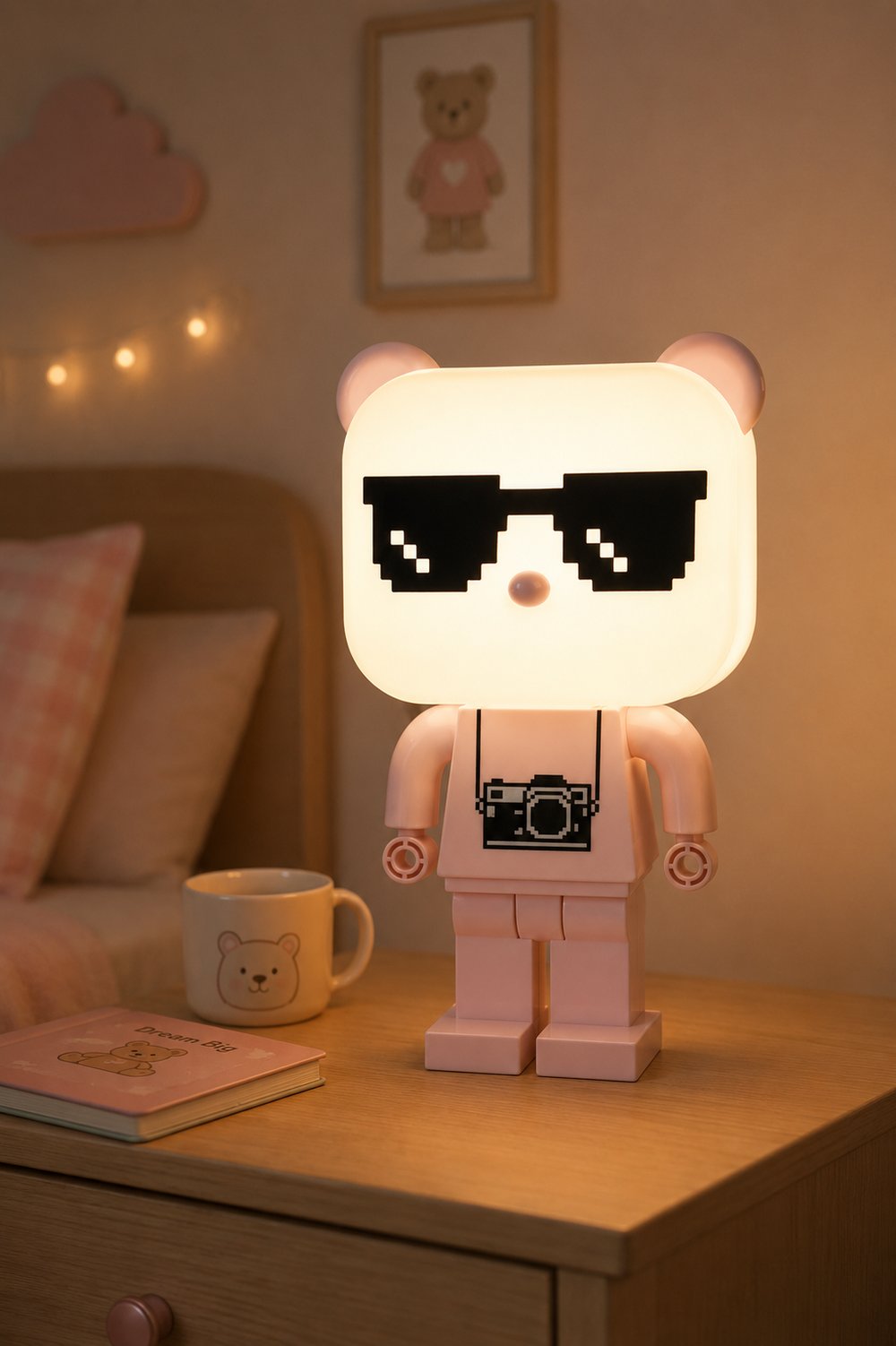 Çocuk Odası Lego Figürlü Gece Lambası Pembe│Sevimli Bebek Odası Masa Lambası 27cm