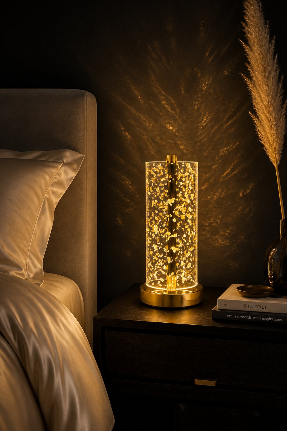 Gold Flake Masa Lambası 3 Işık Modlu Dekoratif LED Abajur
