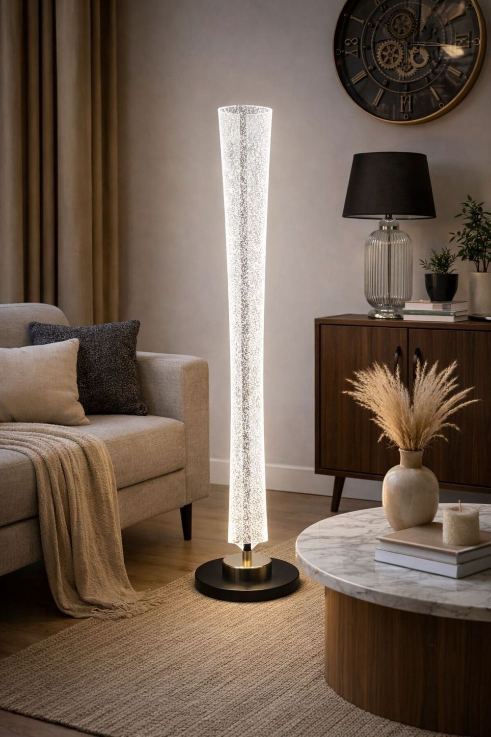 LED Lambader 3 Işık Modlu 126 cm Modern Ayaklı Lamba Kristal Gövdeli Salon Lambası