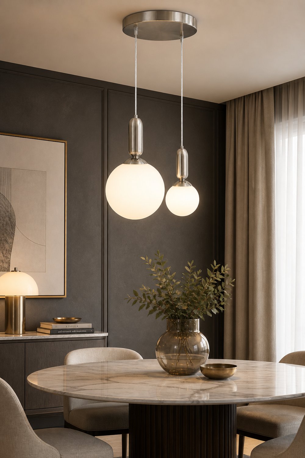 Modern Krom İkili Cam Sarkıt Avize – Minimal Dekoratif Aydınlatma