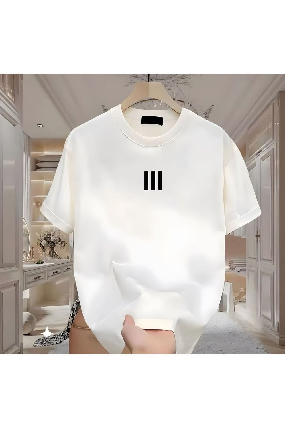 3 Çizgi Baskılı Beyaz Erkek Tshirt