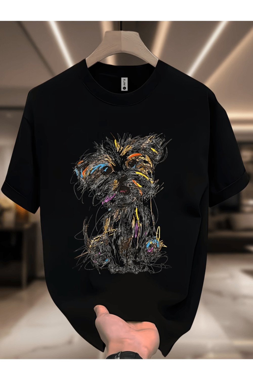 Bay Renkli Çizgi Köpek Baskılı Premium Oversize T-shirt