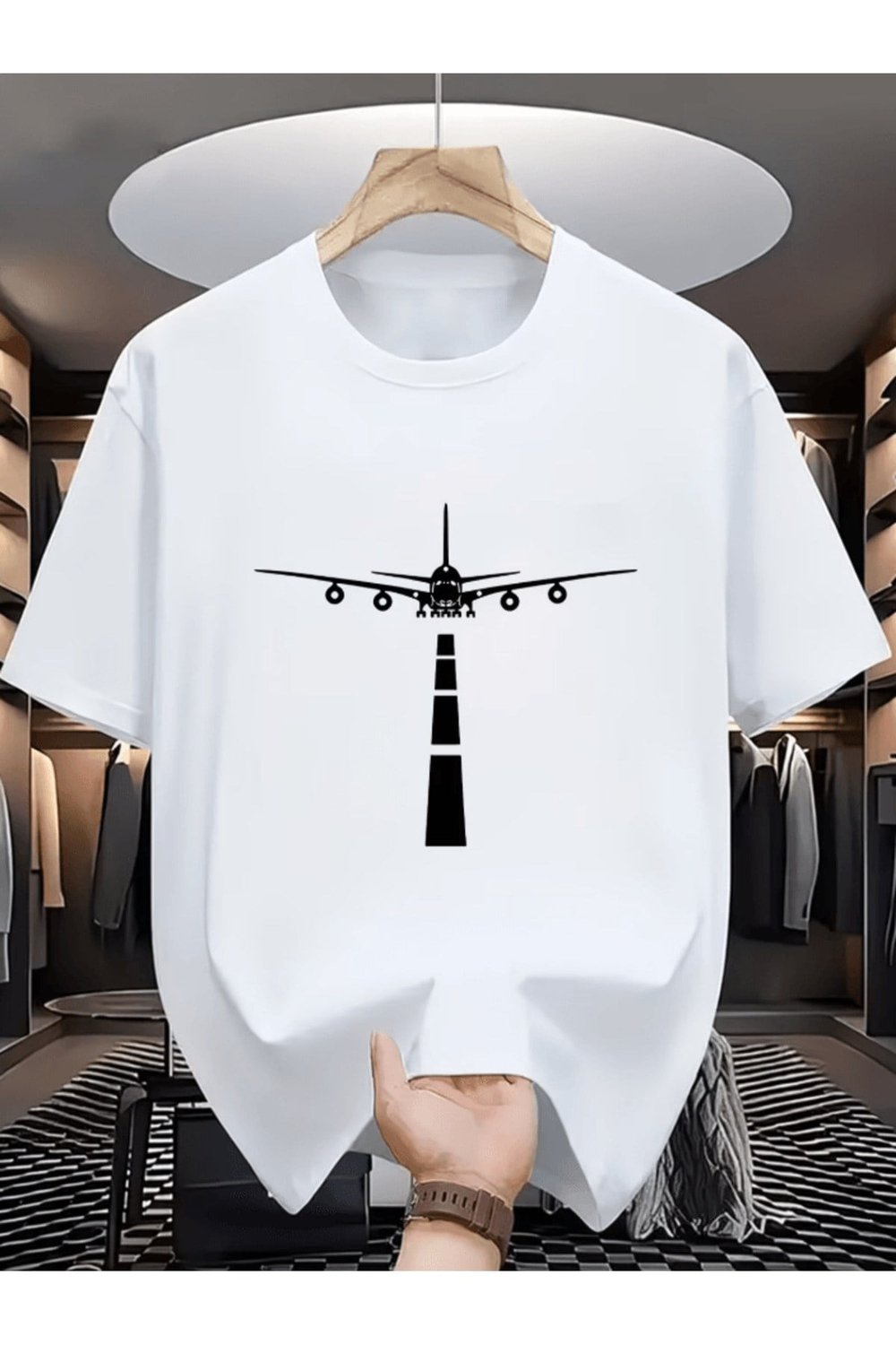 Bay Uçak İniş Baskılı Premium Oversize T-shirt