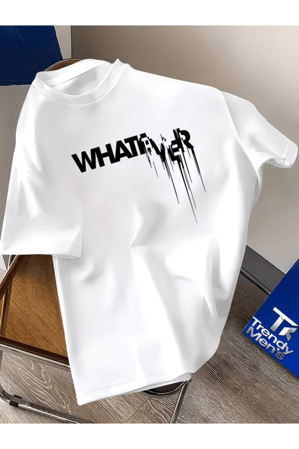 Bay Yazıları Kayan Whatever Baskılı Premium Oversize T-shirt