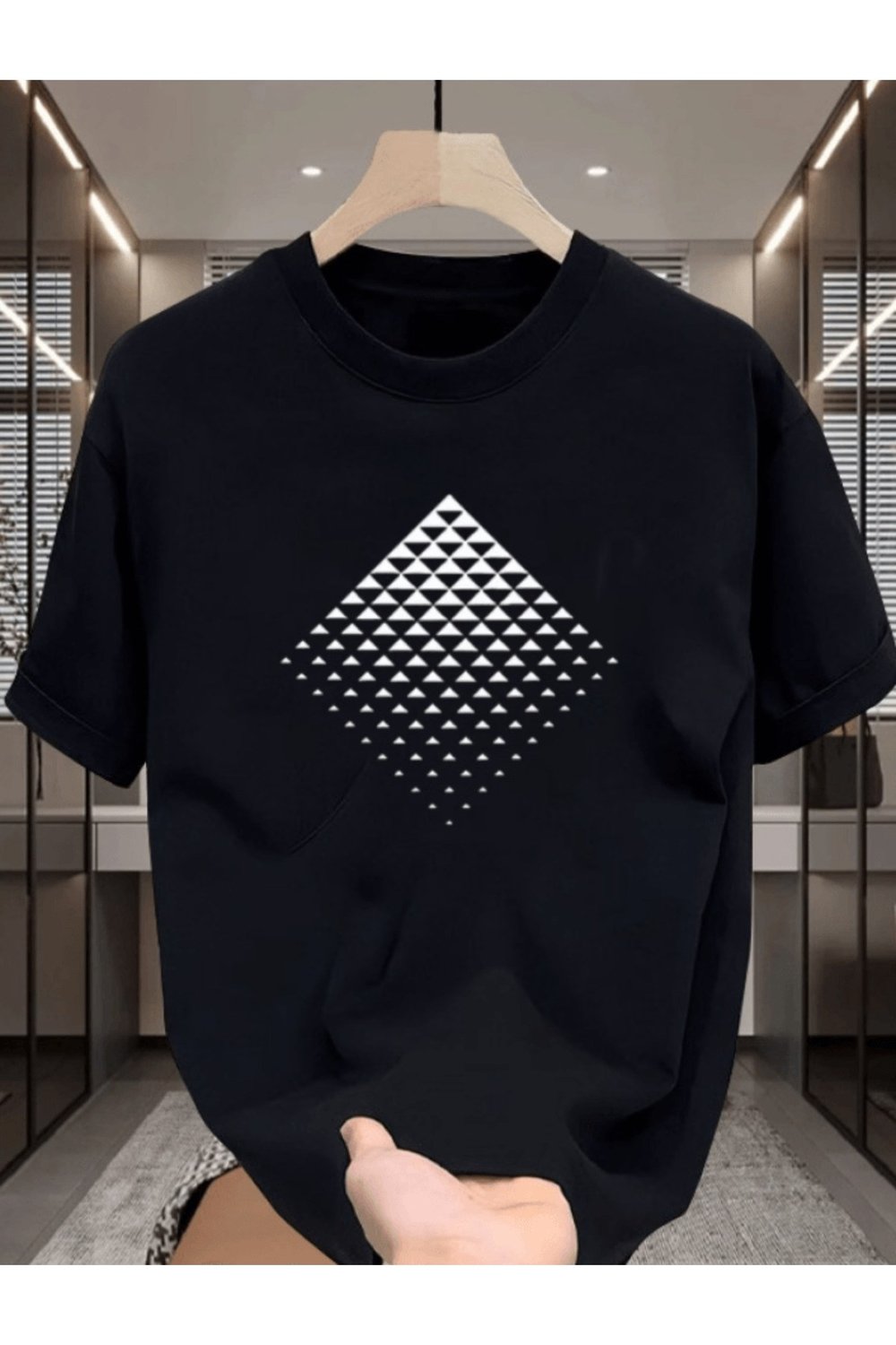 Elmas Şeklinde Geometrik Baskılı Premium Oversize T-shirt