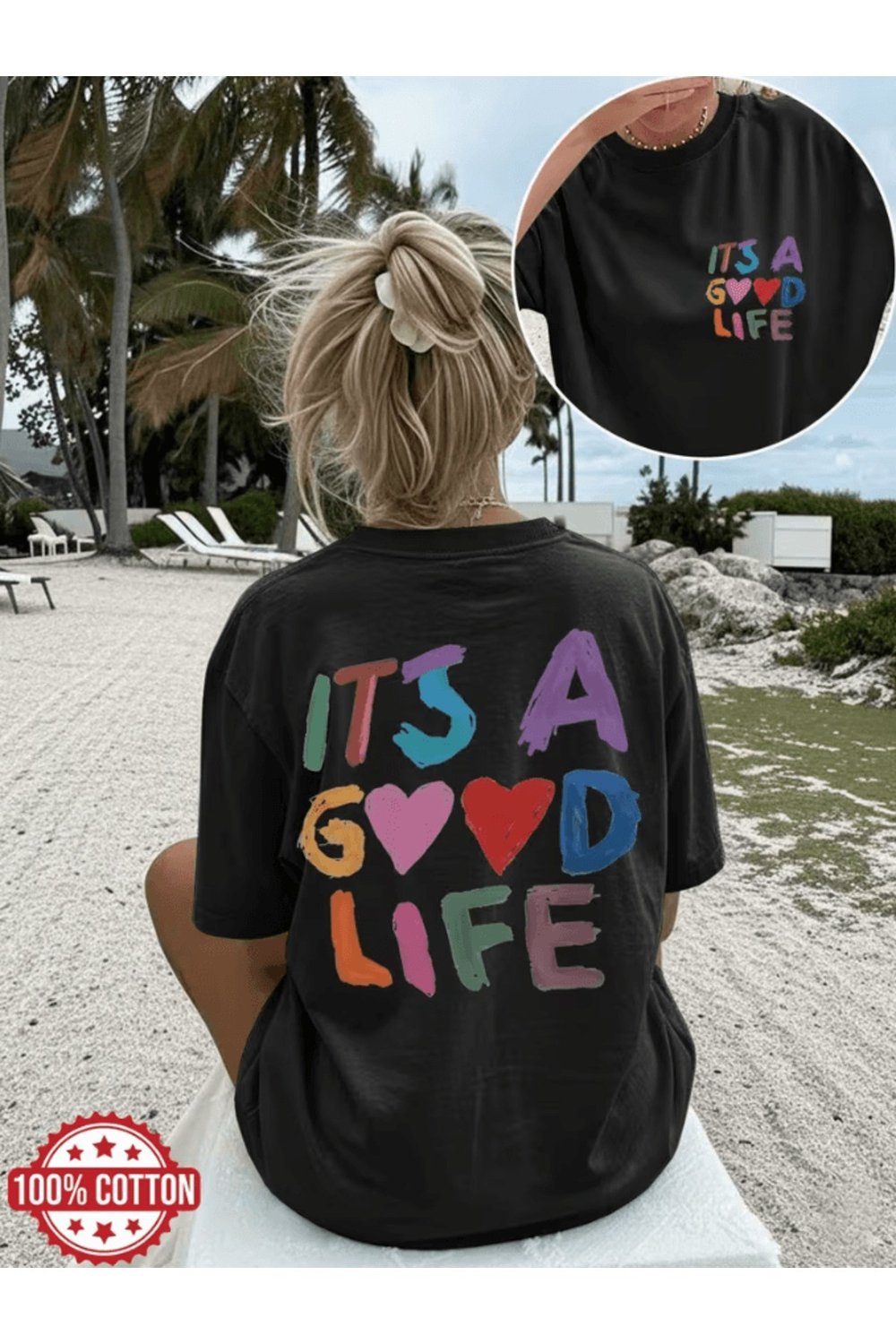 It's A Good Life Çift Taraf Baskılı Premium Oversize T-shirt