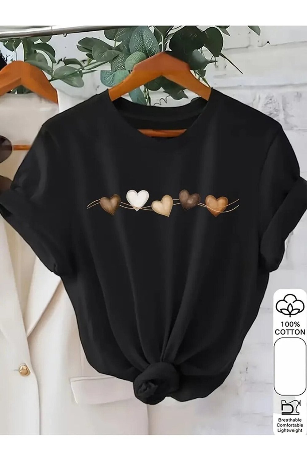 Kalpli Göğüs Baskılı Basic Bisiklet Yaka Regular T-shirt %100 Pamuk