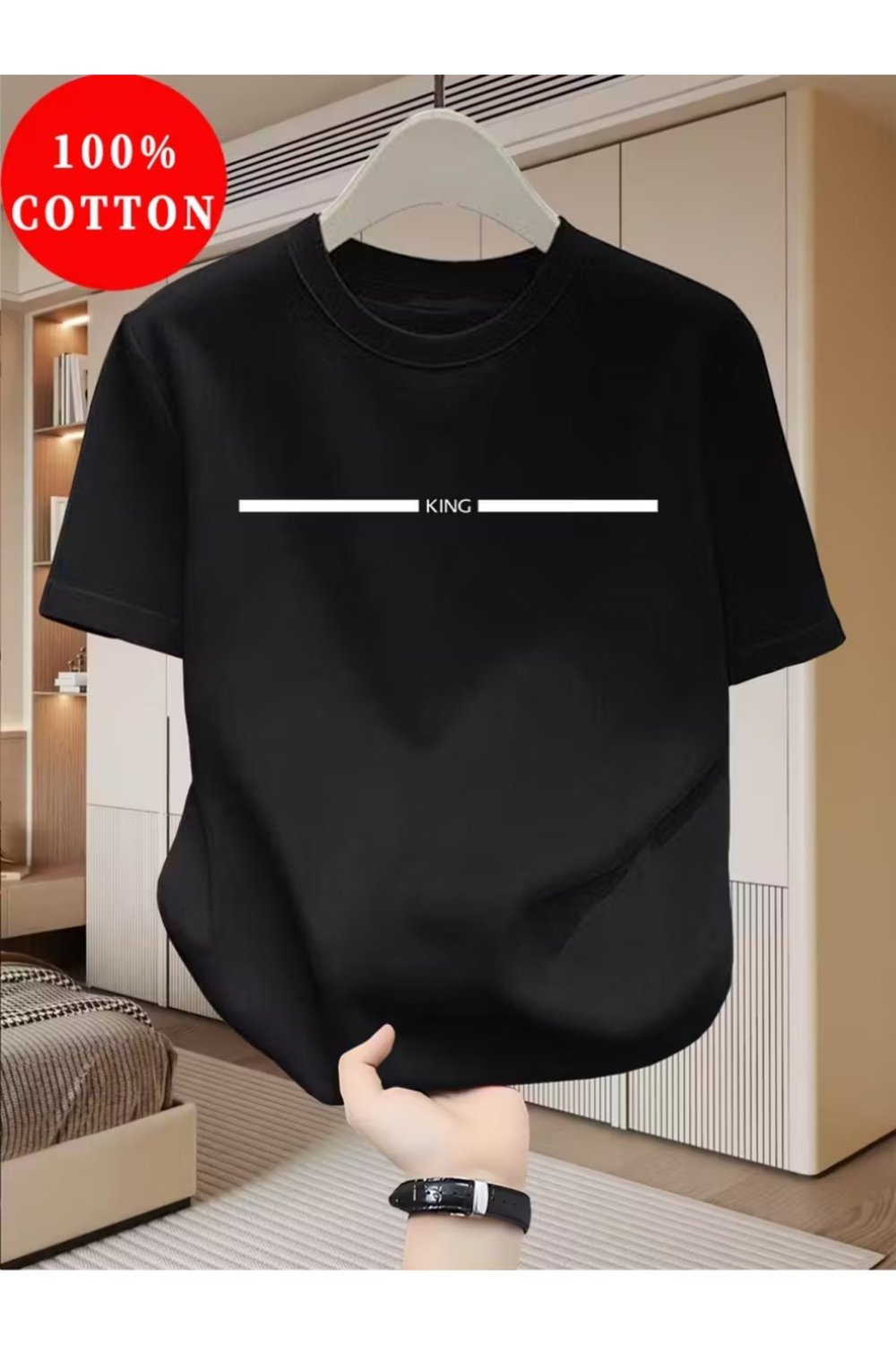 King Baskılı Yatay Tasarım Basic Regular T-shirt