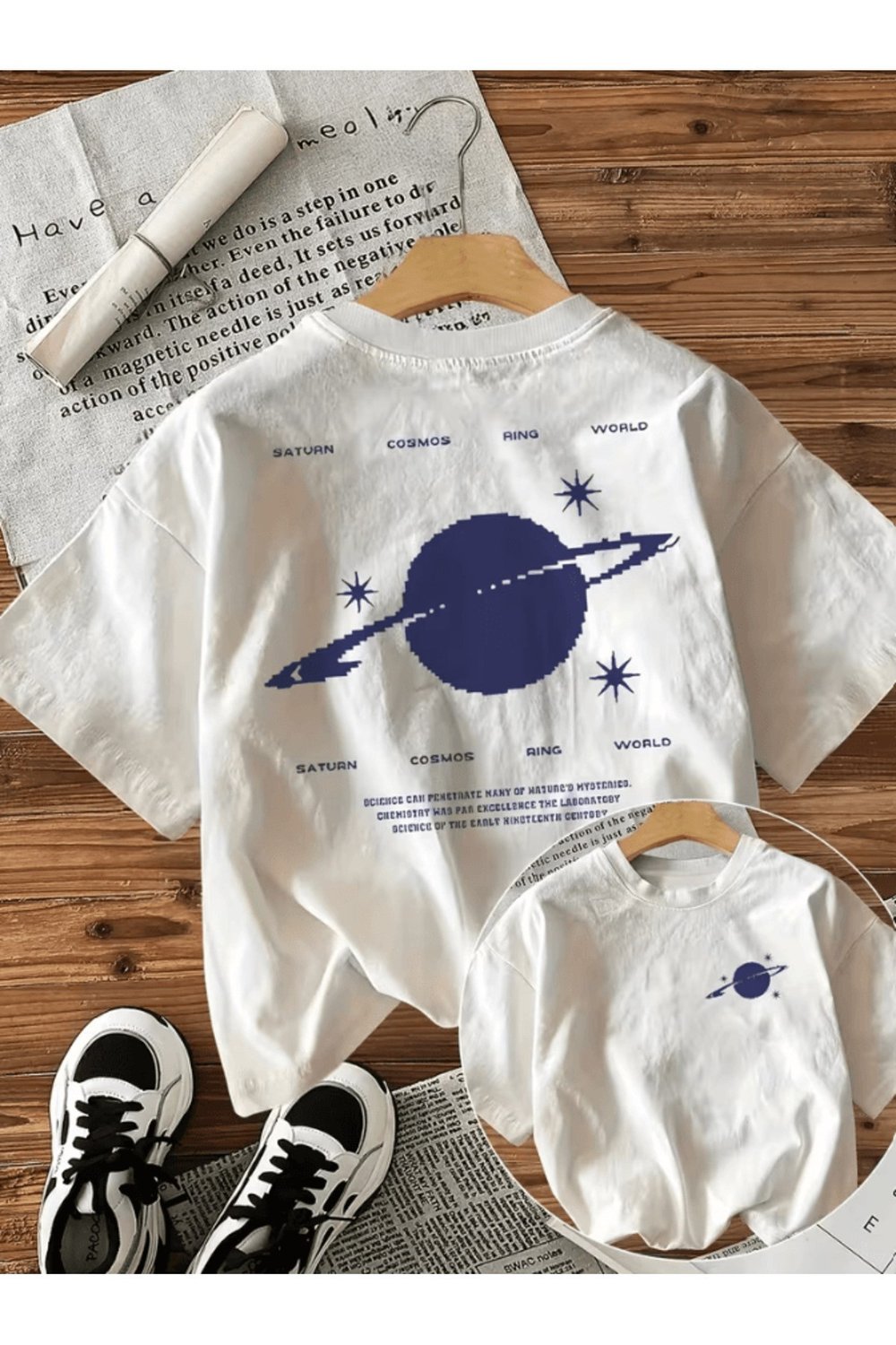 Mavi Satürn Tasarım Baskılı Premium Oversize T-shirt