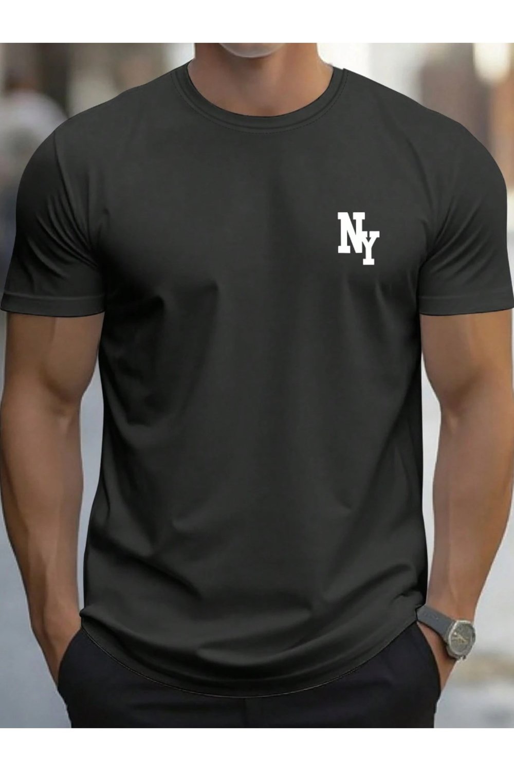 New York Tasarım Basic Bisiklet Yaka Regular T-shirt %100 Pamuk