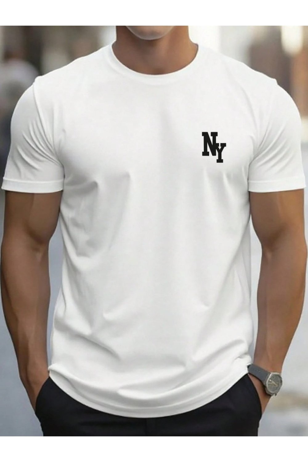 New York Tasarım Basic Bisiklet Yaka Regular T-shirt %100 Pamuk