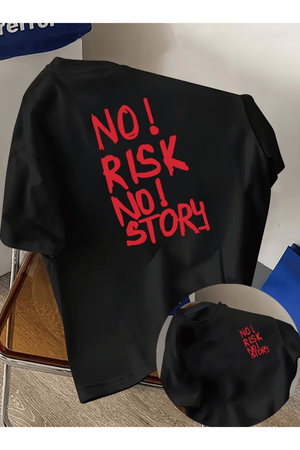 No Risk No Story Baskılı Premium Oversize T-shirt