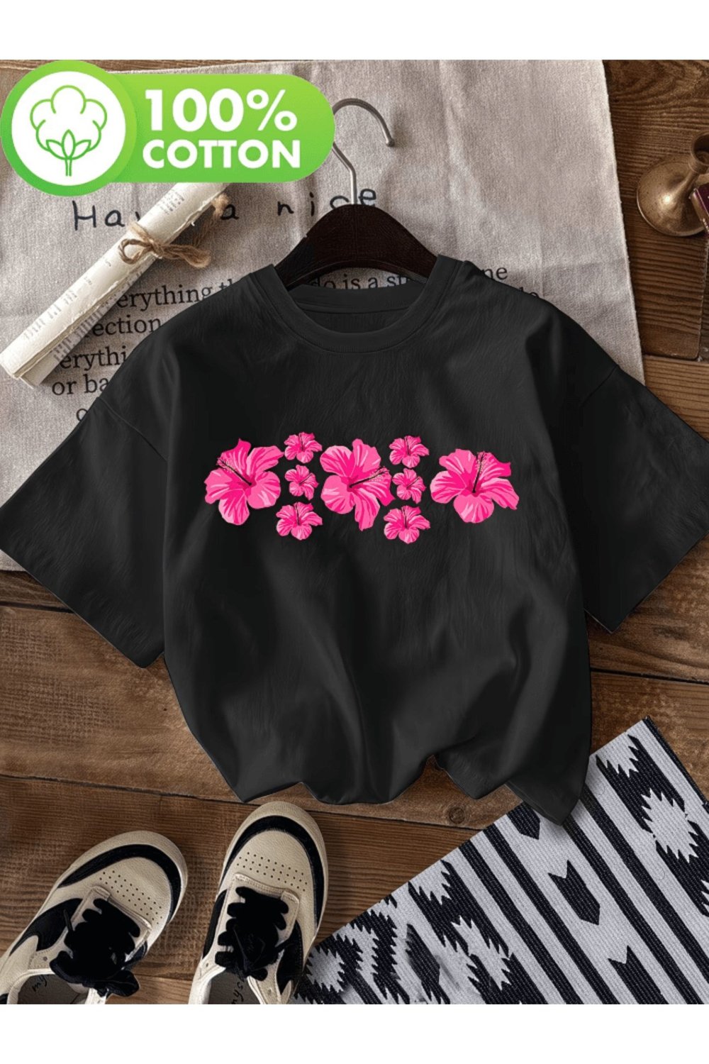 Pembe Yatay Tasarım Baskılı Premium Oversize T-shirt