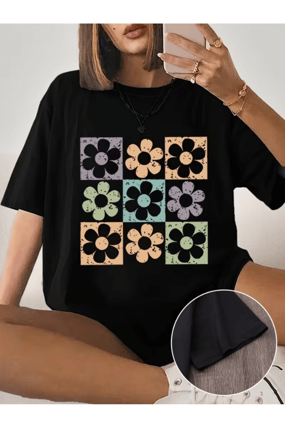 Rengarenk Çiçek Tasarım Baskılı Premium Oversize T-shirt