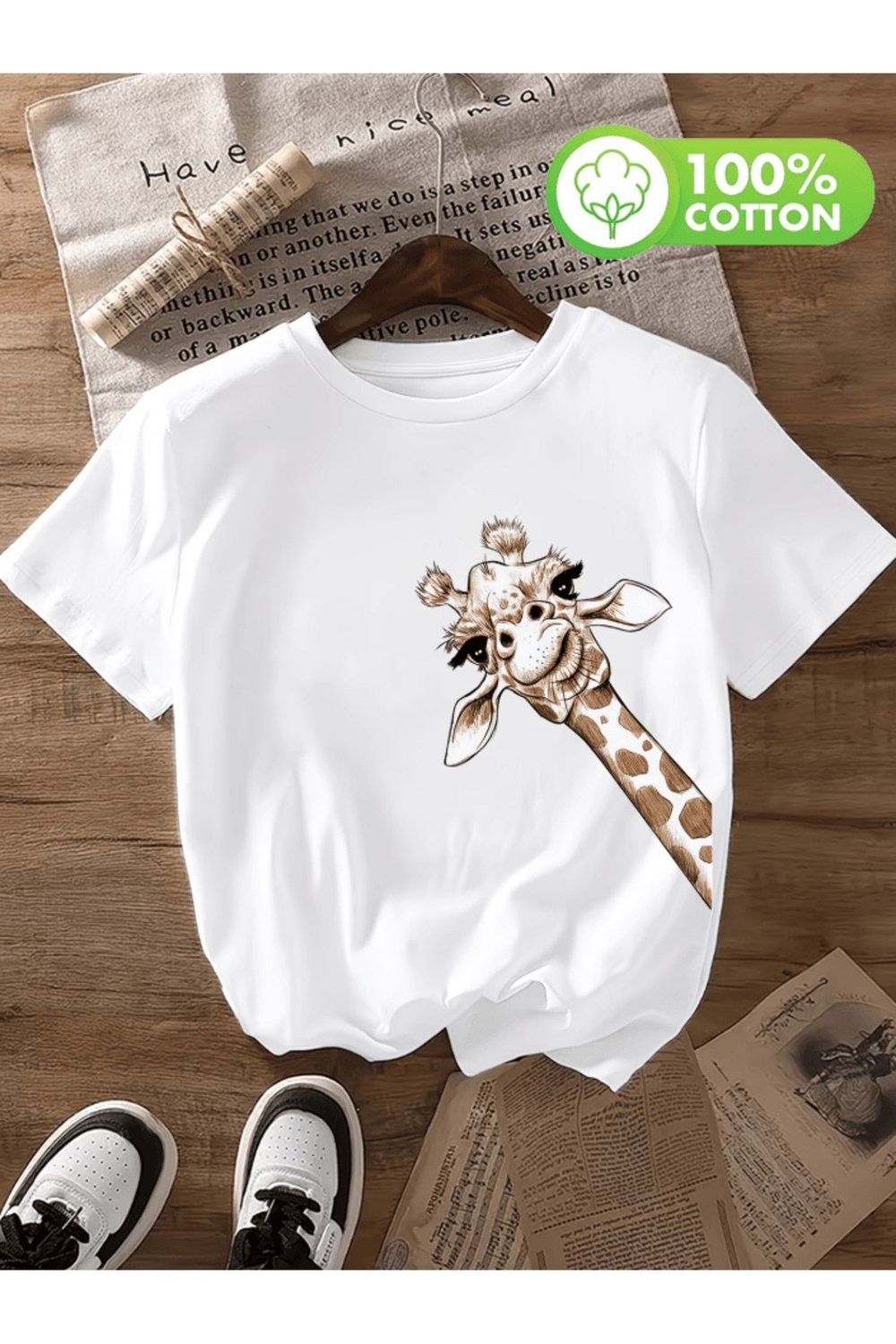 Sevimli Zürafa Baskılı Premium Oversize T-shirt