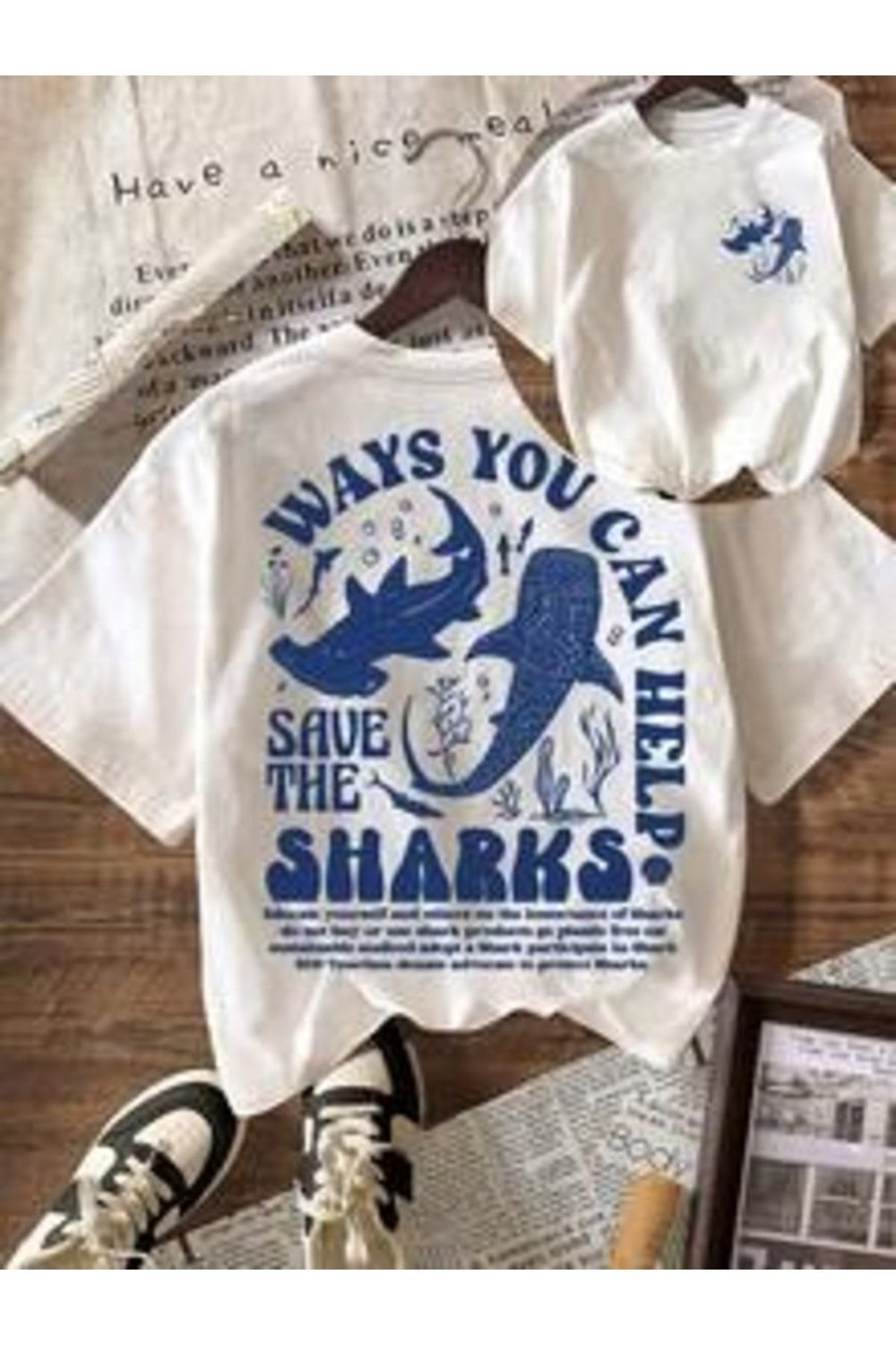 Sharks Çift Taraf Baskılı Premium Oversize T-shirt