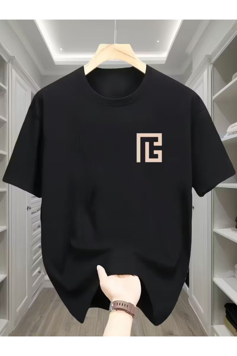 Unisex Geometrik Baskılı Basic Bisiklet Yaka Regular T-shirt