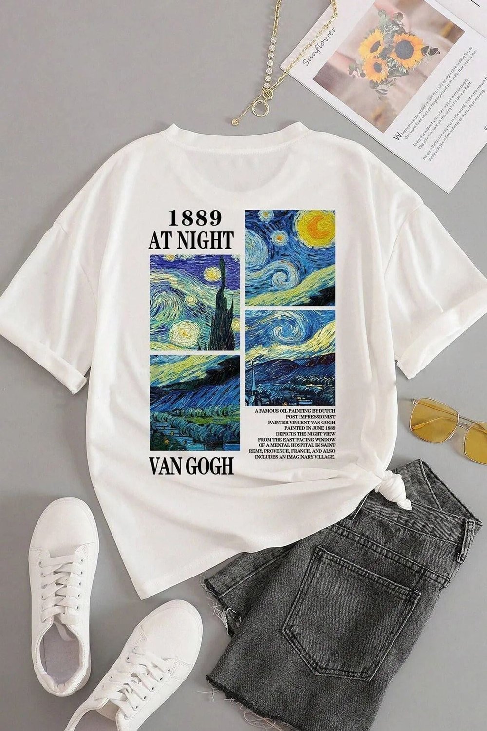 Unisex Van Gogh Baskılı Basic Bisiklet Yaka Regular T-shirt %100 Pamuk