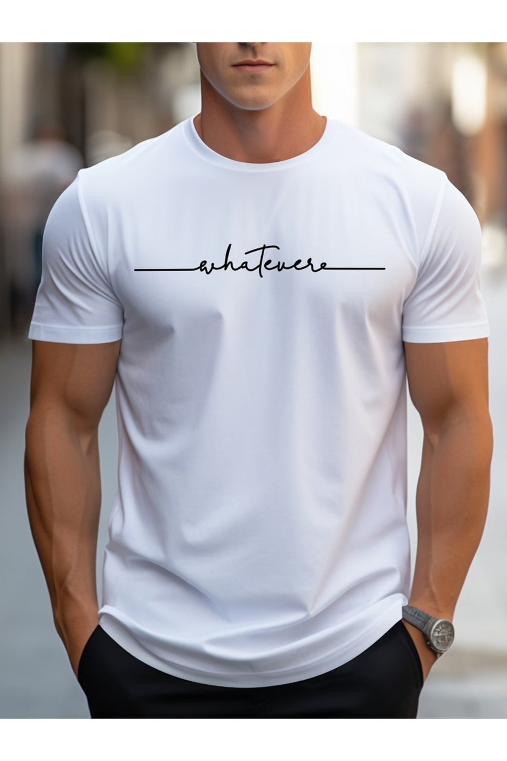 Whatever Baskılı Yatay Tasarım Basic Regular T-shirt