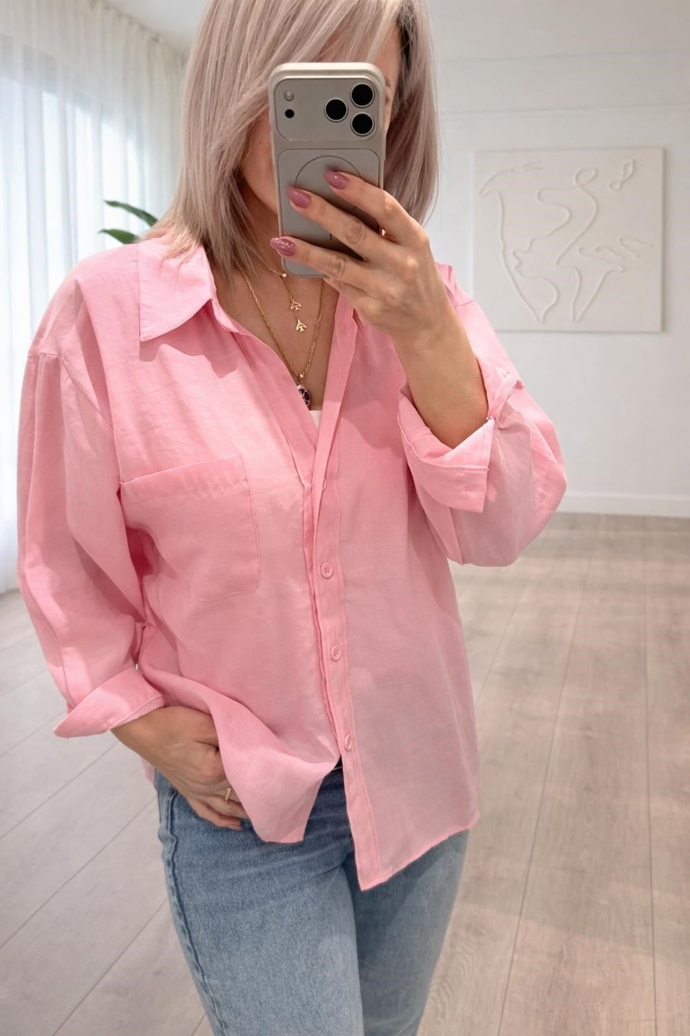 MODAL PEMBE OVERSİZE GÖMLEK