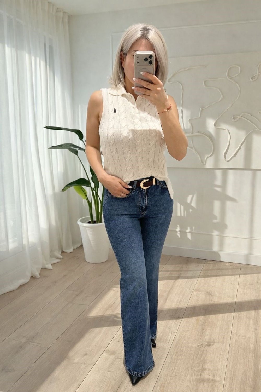 Örgü Model Kolsuz Polo Yaka Marka Kazak
