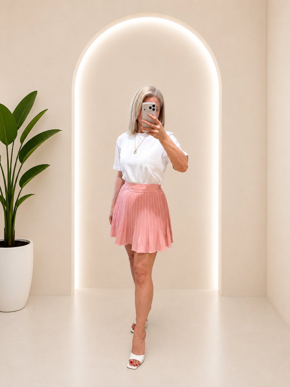PEMBE PİLİSSELİ İÇİ ŞORTLU MİNİ ETEK
