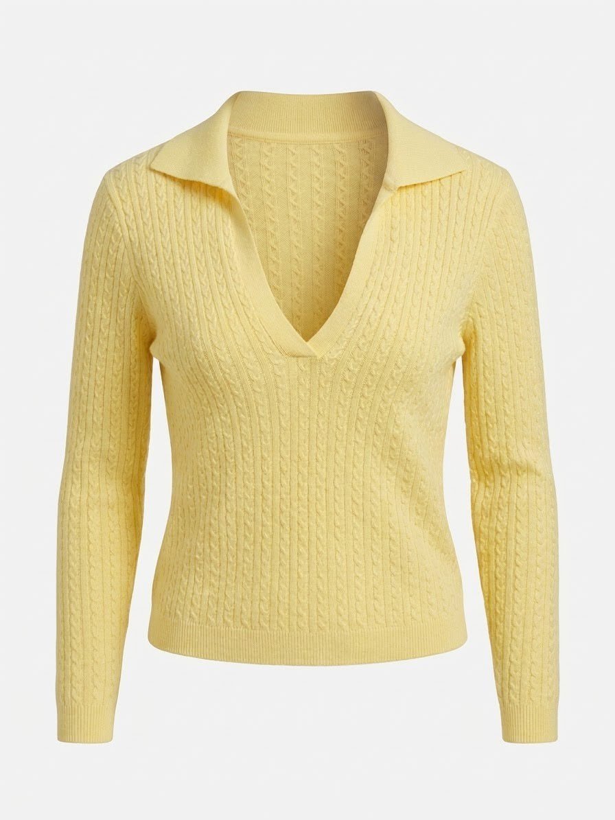 Sarı Örgü Model Polo Yaka Triko