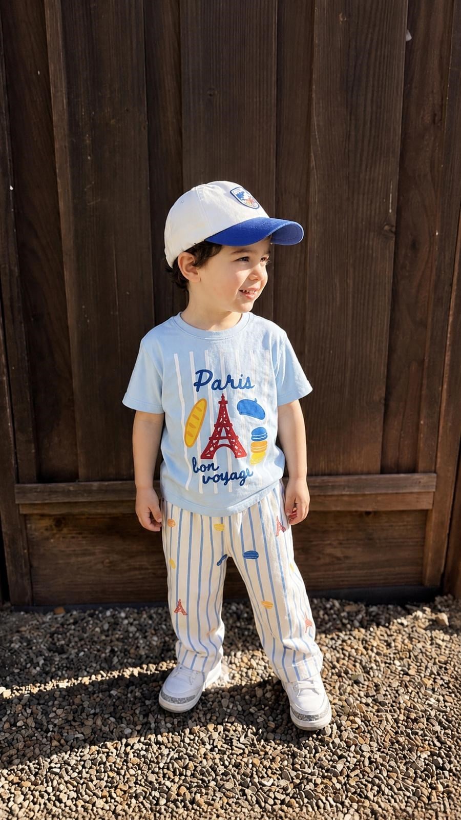 Paris Baskılı Erkek Çocuk T-shirt Ve Müslin Pantolon Takım