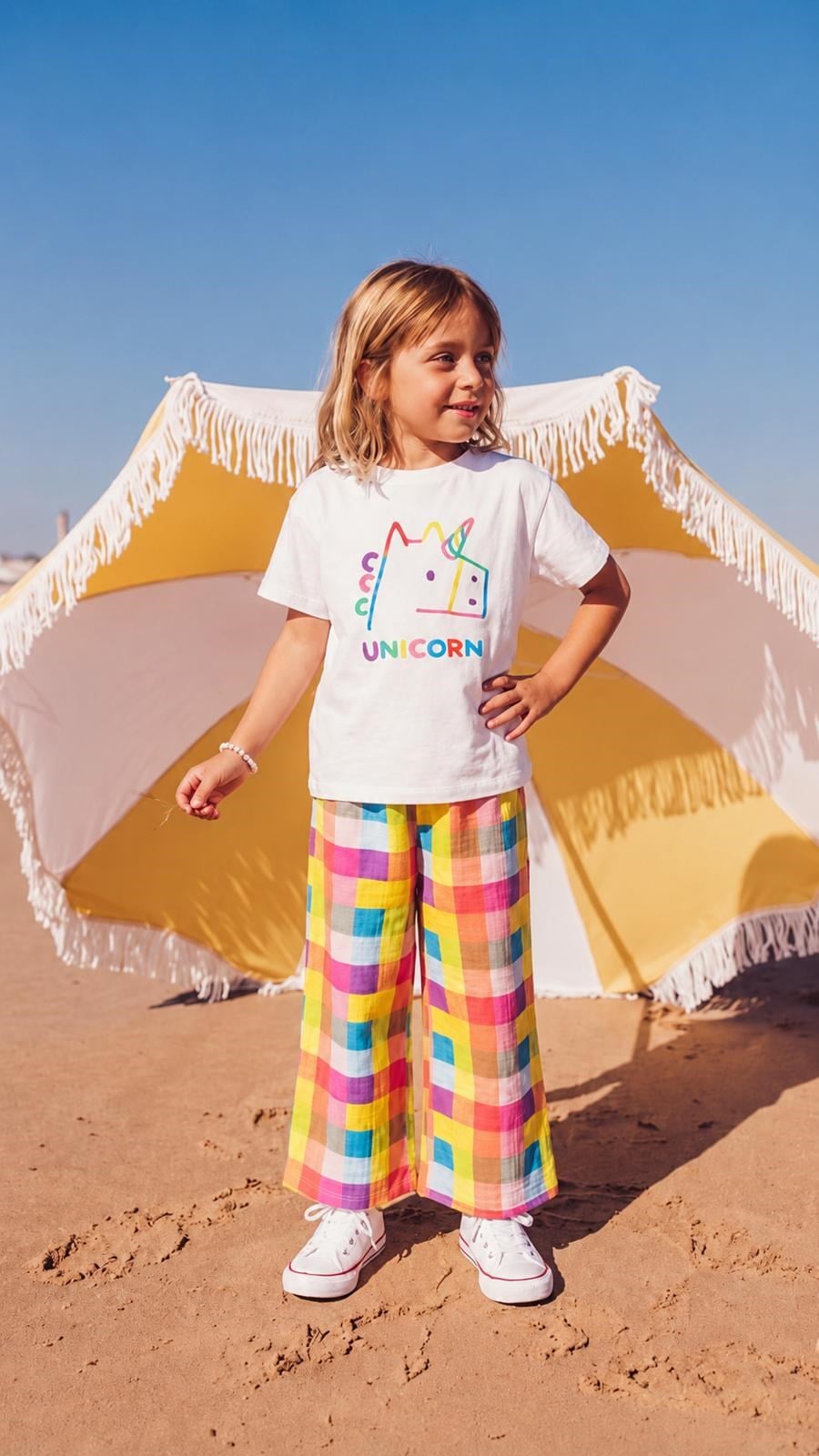 Unicorn Baskılı Kız Çocuk T-shirt Ve Renkli Müslin Pantolon Takım
