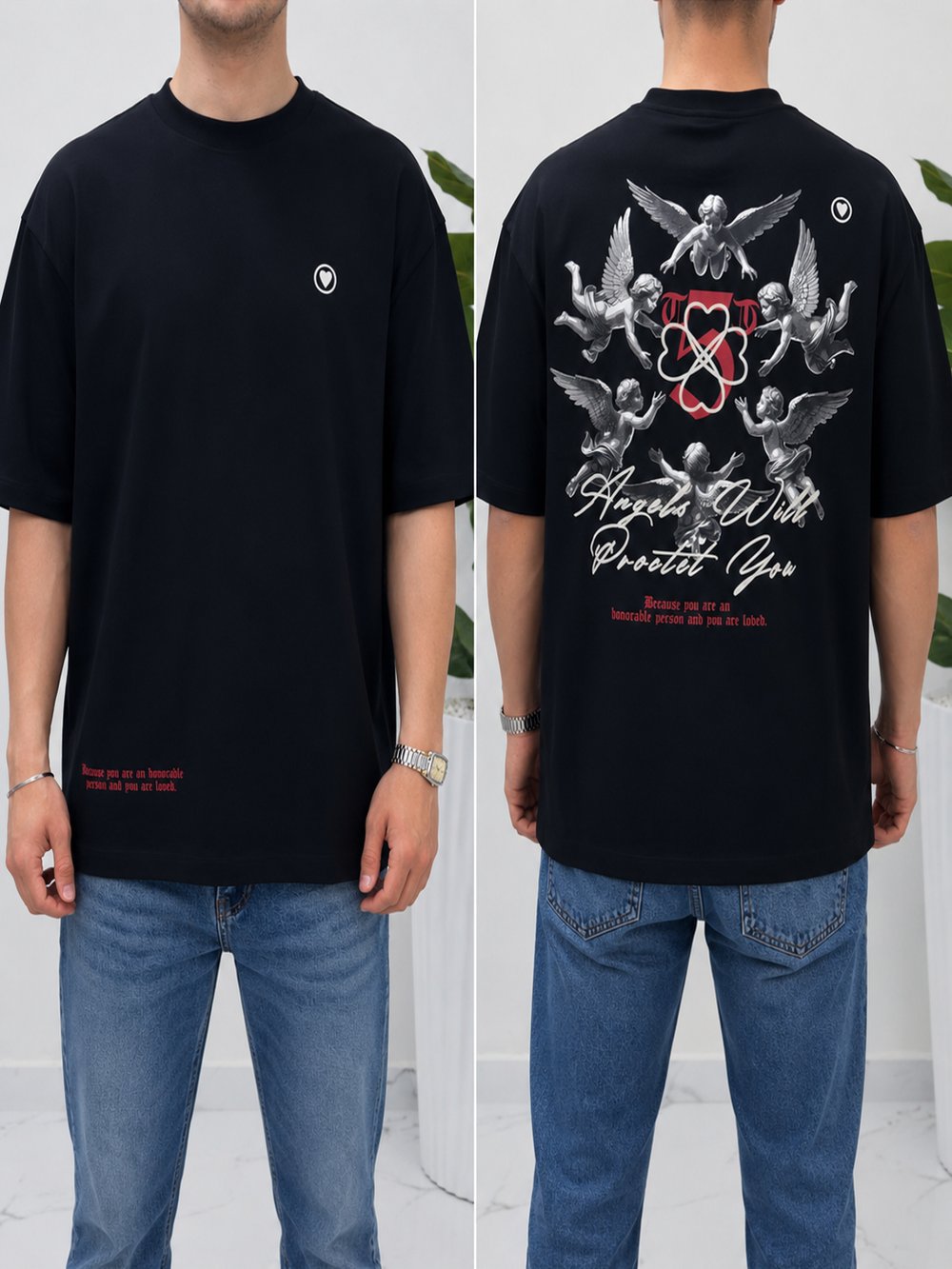 2512 Siyah Nakışlı Amerikan Oversize T-Shirt