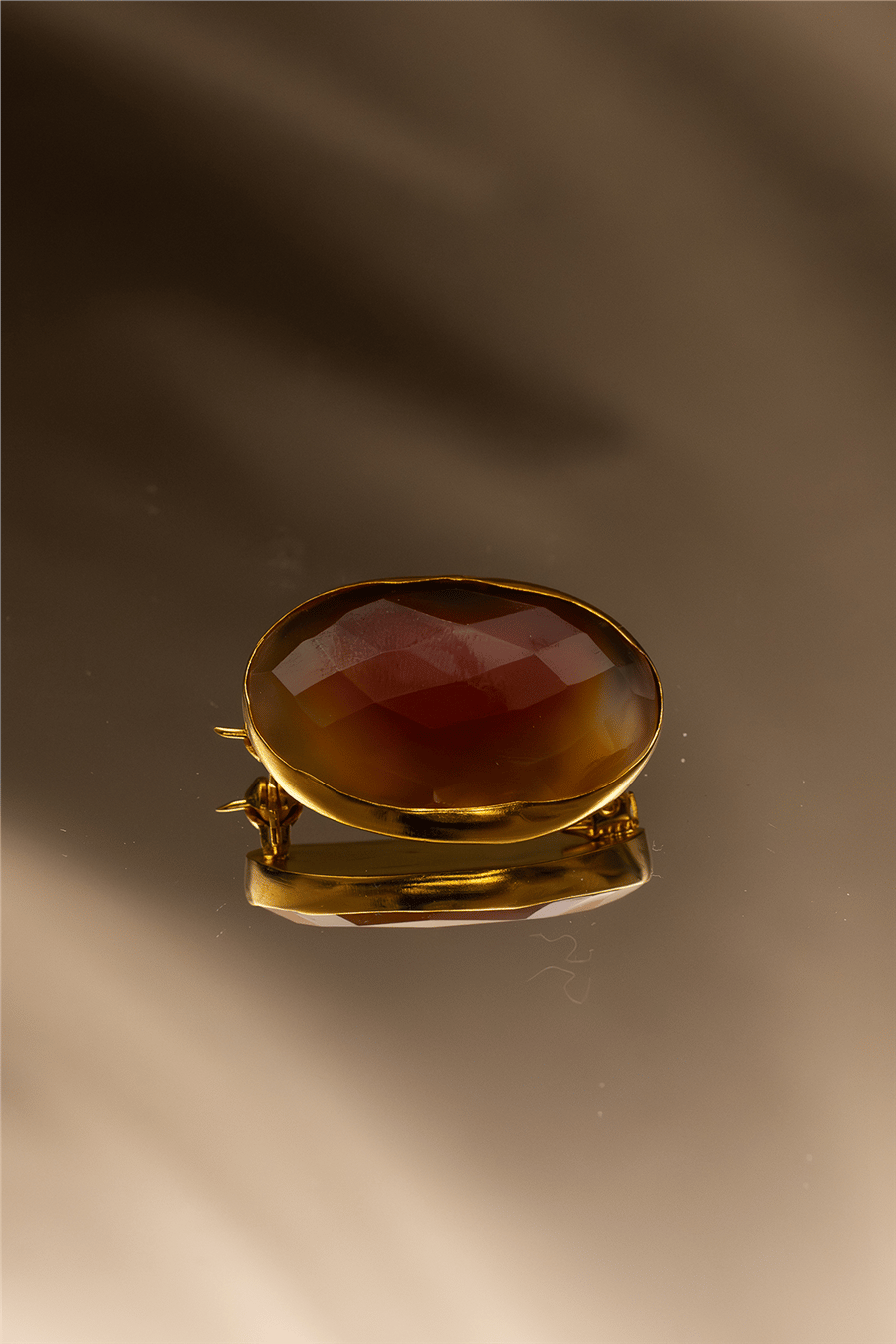Oval Açık Akik Pirinç Altın Kaplama Broş