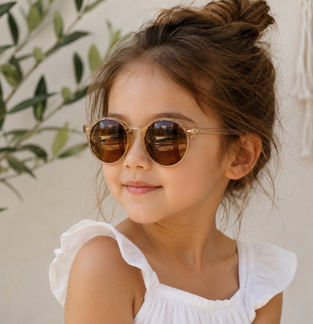 Cg Kids Bal Köpüğü Simli Yuvarlak Açık Kahve Cam Renkli Unisex Güneş Gözlüğü / Gözlük Kutusu Dahil